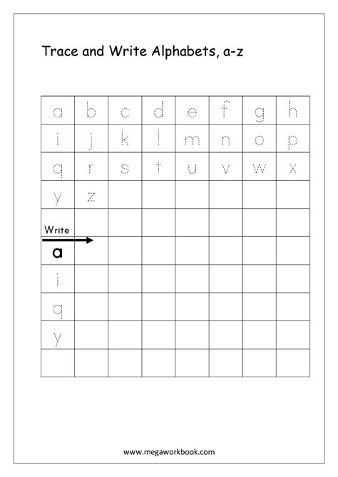 how to write alphabet a to z