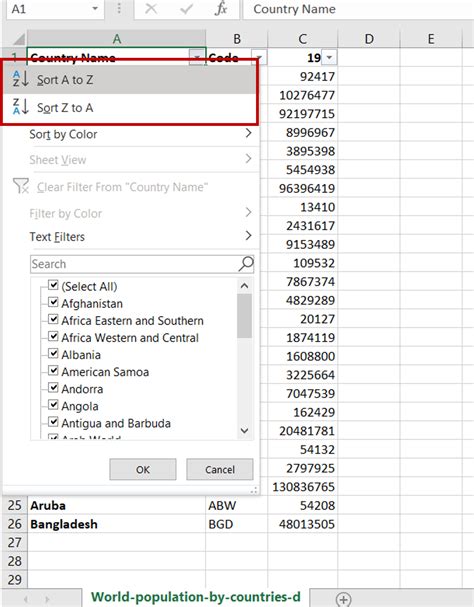 how to write alphabetical order in excel