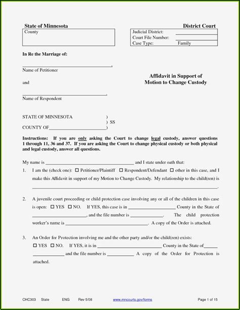 how to write an affidavit of support for child custody