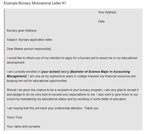 how to write an application letter for a bursary