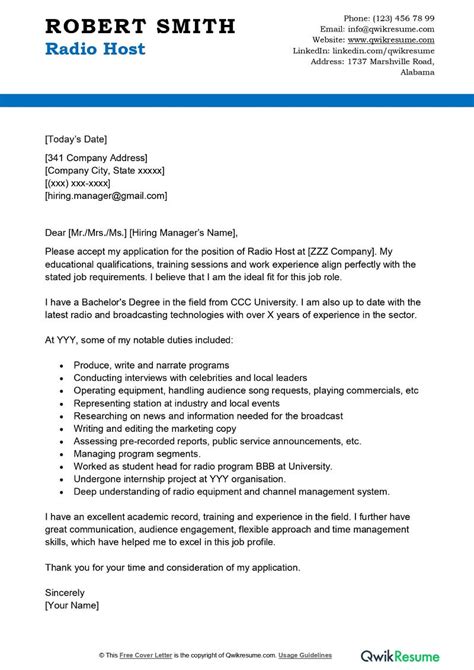 how to write an application letter for internship in a radio station