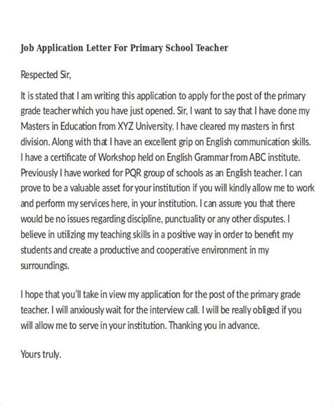 how to write an application letter for teaching job in primary school