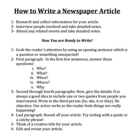 how to write an article for a newspaper example