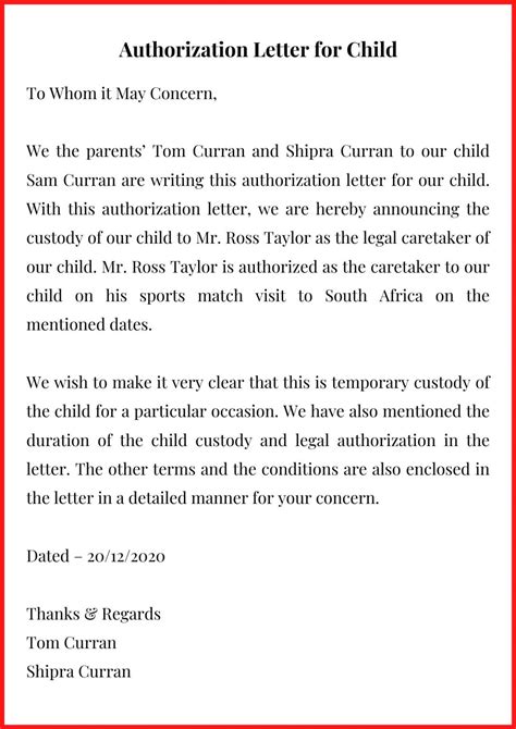 how to write an authorization letter for a child