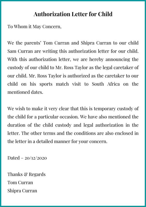 how to write an authorization letter for a child from parents