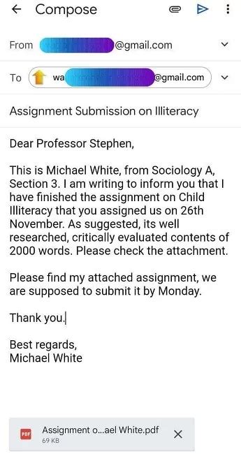 how to write an email for assignment submission