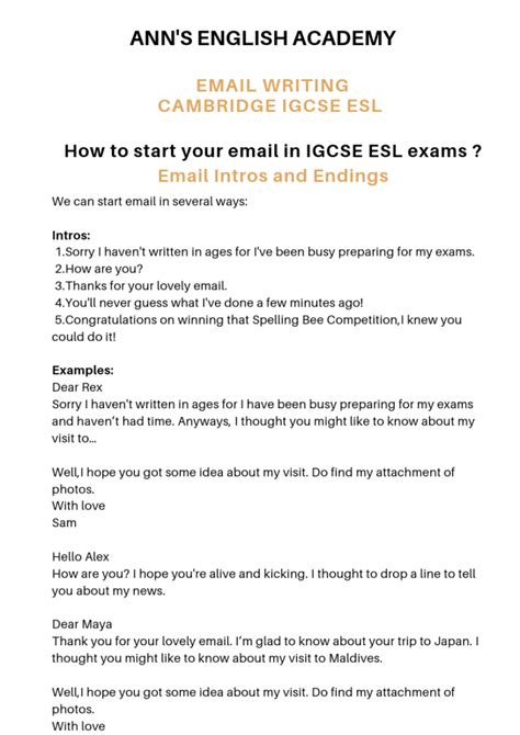 how to write an email igcse english as a second language