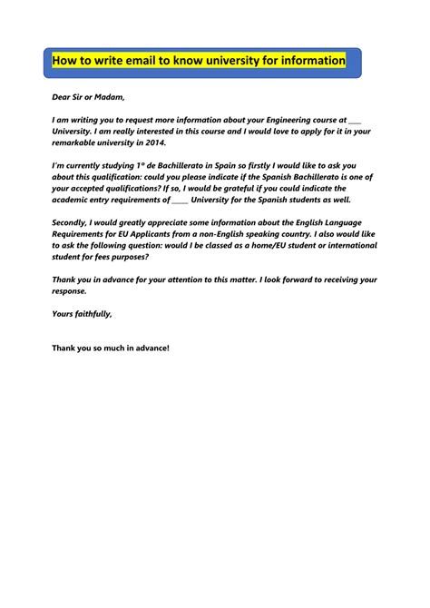 how to write an email to a university asking for information