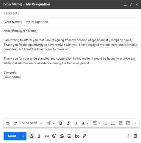 how to write an email to inform resignation