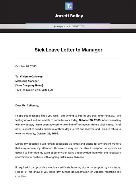 how to write an email to manager for sick leave