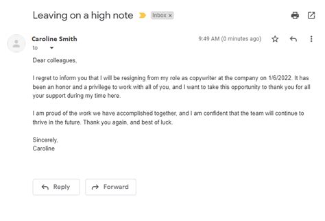 how to write an email to quit a job