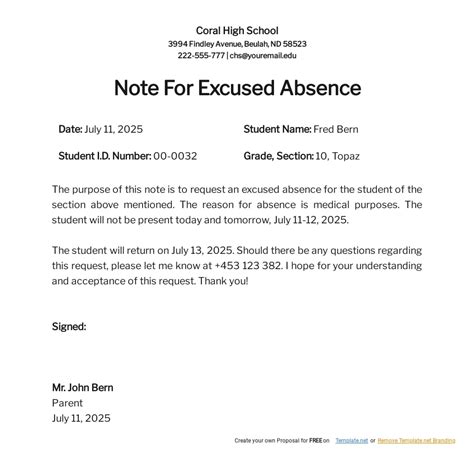 how to write an excused absence note for school