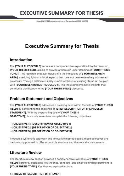 how to write an executive summary of a thesis