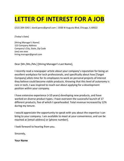 how to write an expression of interest for a job