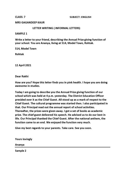 how to write an informal letter of 450 words in english