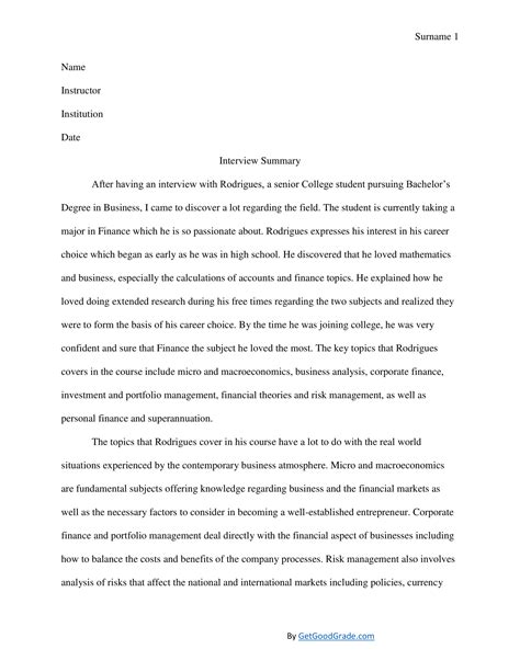 how to write an interview summary sample