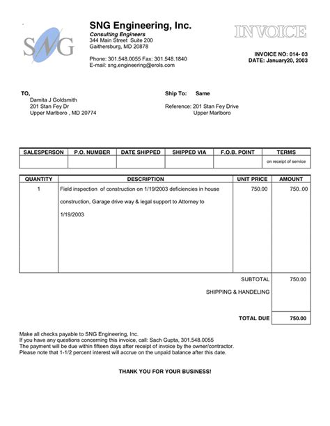 how to write an invoice for consulting services