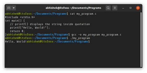 how to write and run c program in linux
