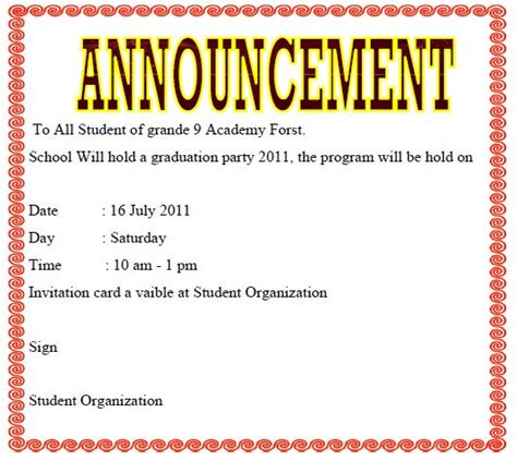 how to write announcement for students