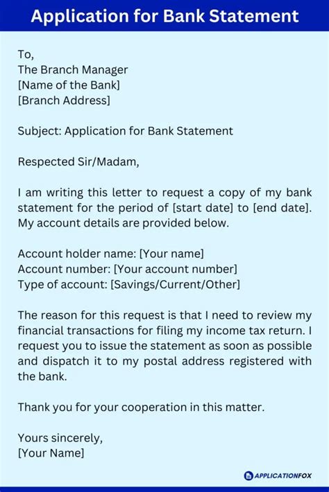 how to write application for bank statement