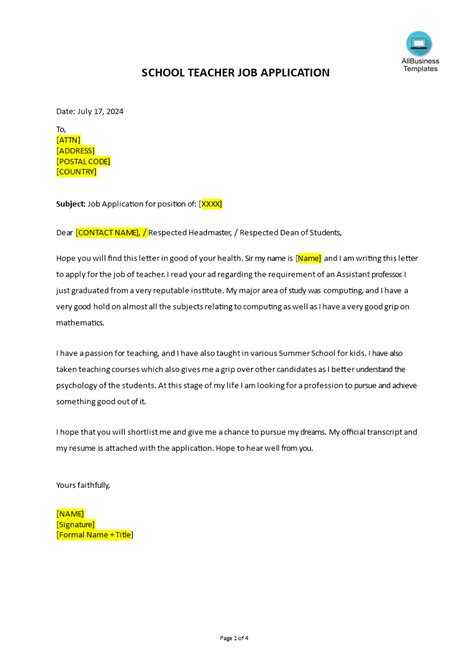 how to write application letter for a teaching job in primary school