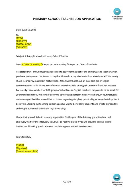 how to write application letter for teaching job in primary school in kenya