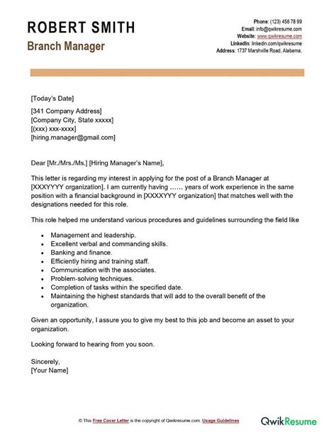 how to write application letter to branch manager