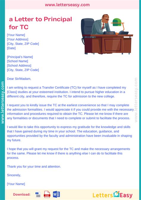 how to write application letter to principal for tc