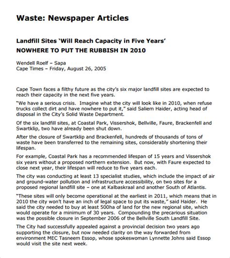 how to write article for newspaper examples pdf