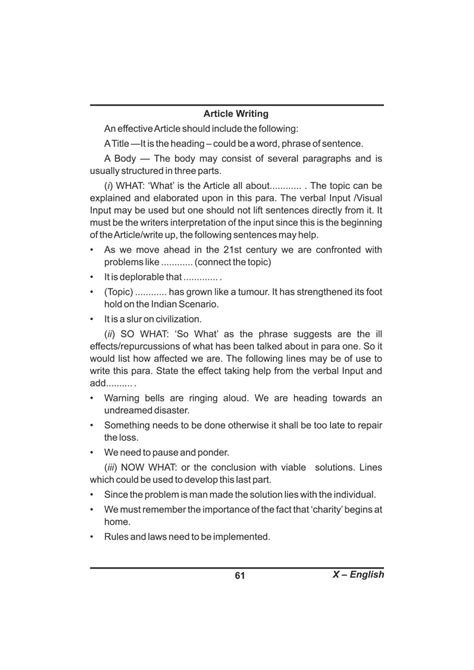 how to write article writing for class 10