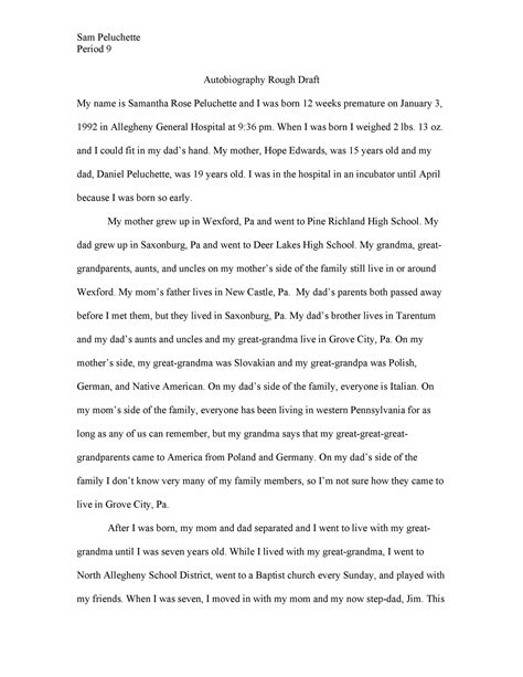 how to write autobiography example for students