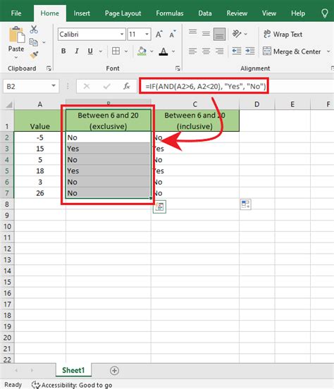how to write between in an excel formula
