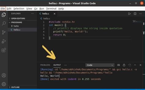 how to write c code in ubuntu terminal