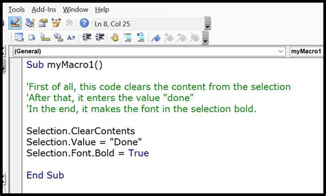 how to write comments in vba
