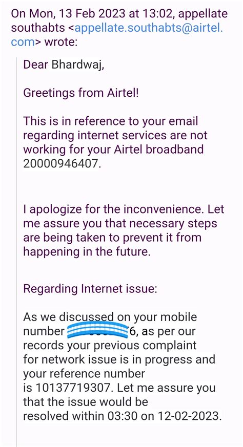 how to write complaint email to airtel