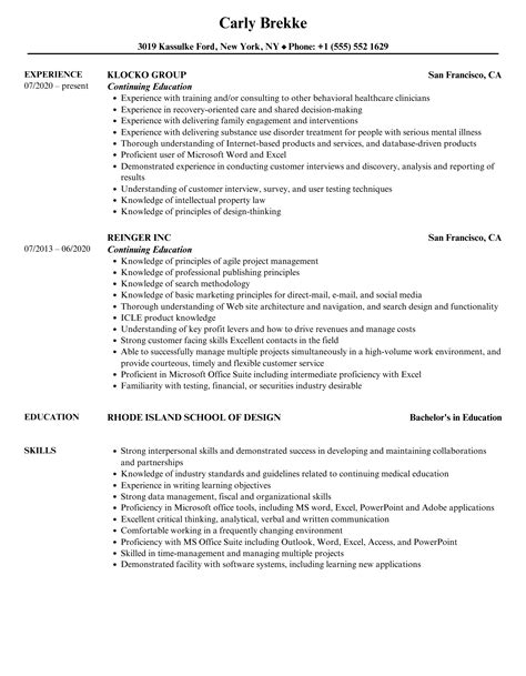 how to write continuing education in resume