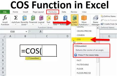 how to write cos 1 in excel