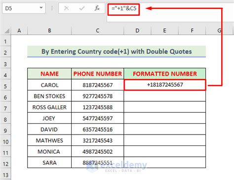 how to write country code in excel