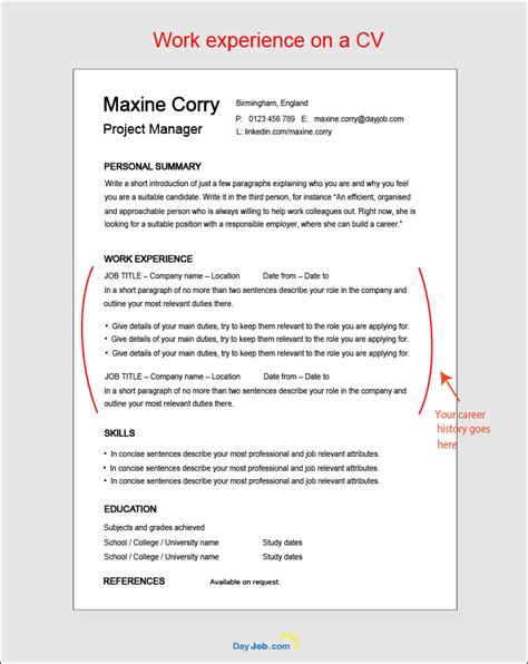 how to write current work experience in cv