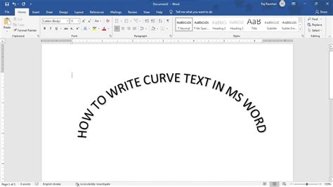 how to write curved letters in word