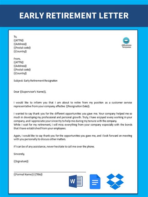 how to write early retirement letter sample