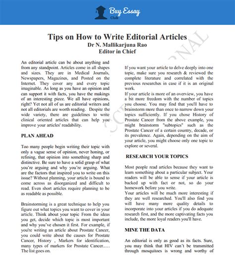 how to write editorial article example