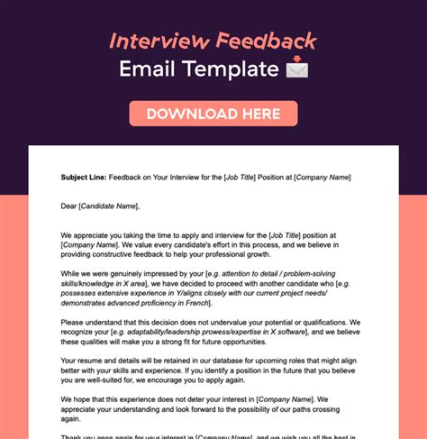 how to write email for interview feedback sample