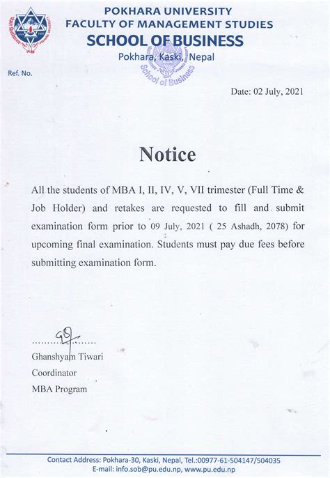 how to write exam notice for students