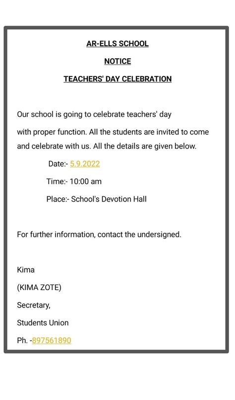 how to write exam notice for students in english