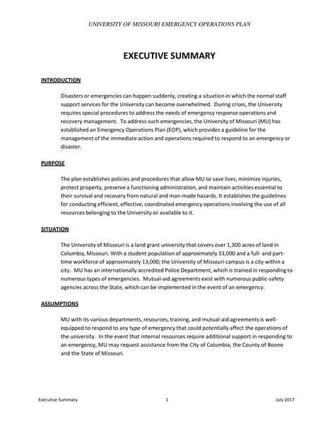 how to write executive summary template