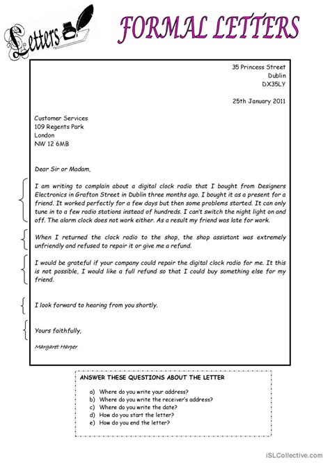 how to write formal letter in english class 12