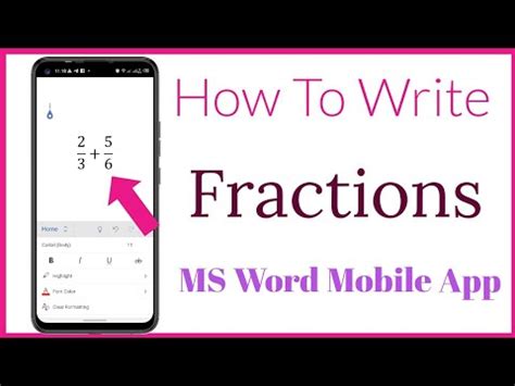 how to write fraction in ms word in mobile