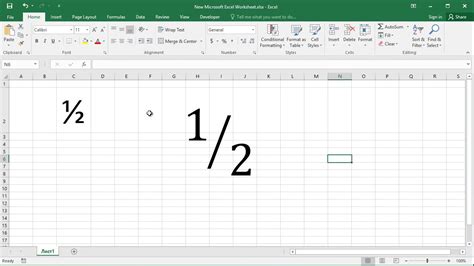 how to write half 1 2 in excel
