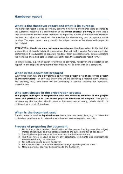 how to write handover report template